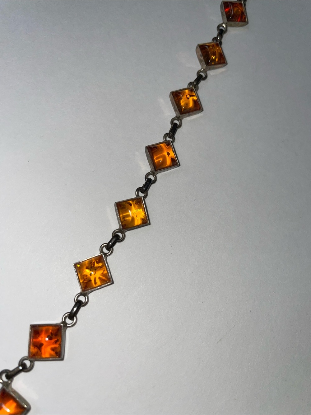 Vintage Baltic Sterling .925 Silver Orange Amber Link Bracelet. 7.25” - Picture 4 of 5